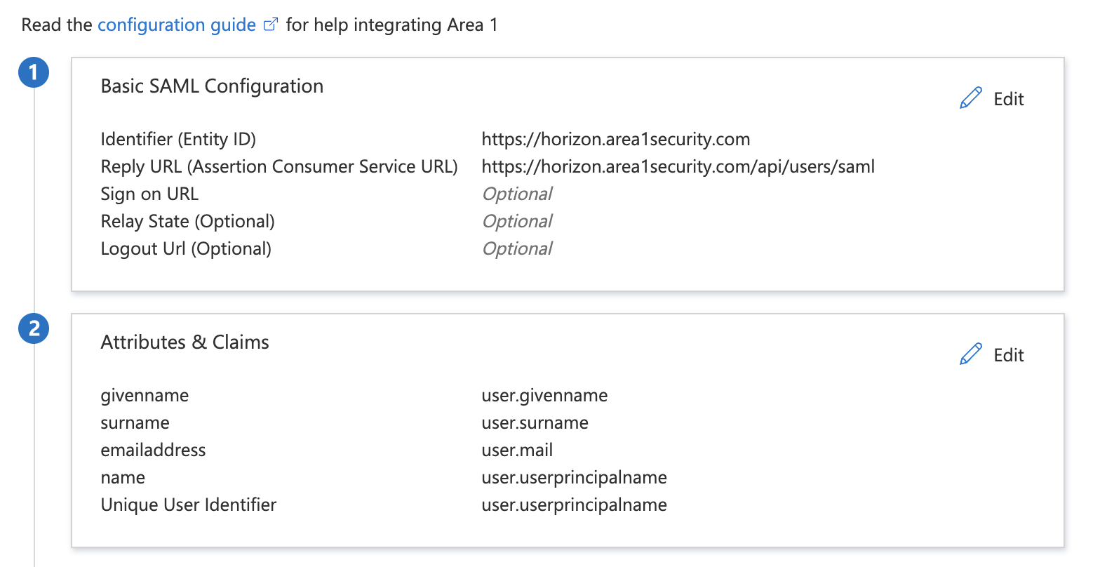 Your Azure configuration should be similar to this one